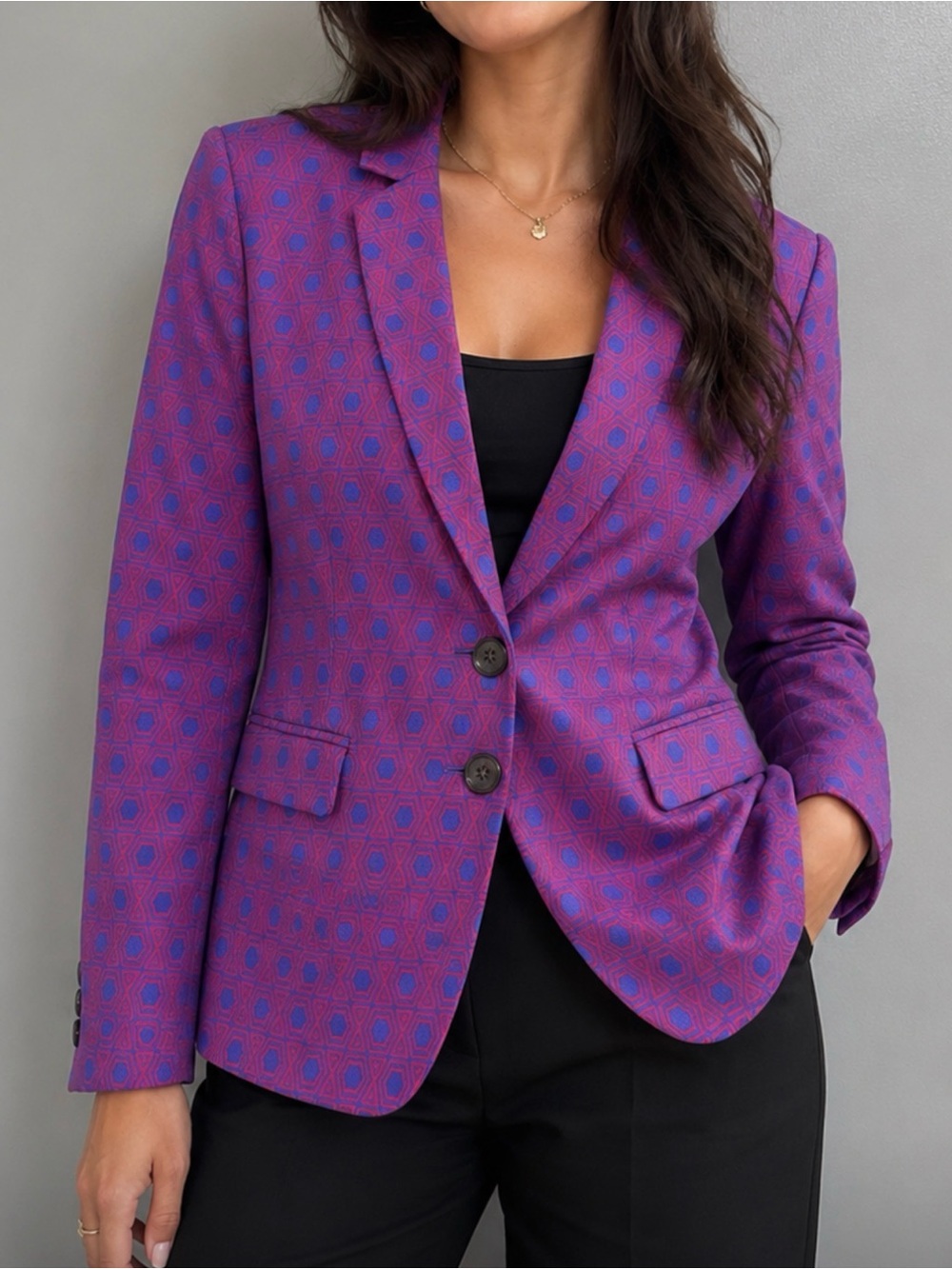 Vintage Fossil Iridescent Purple Geometric Pattern Women's Blazer Size 2